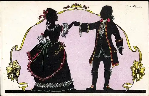 Künstler Ak Mann und Frau in historischer Kleidung, Tänzer