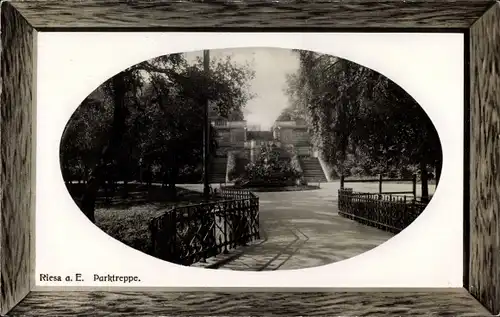 Präge Passepartout Ak Riesa an der Elbe Sachsen, Blick auf die Freitreppe im Albertpark