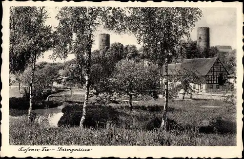 Ak Kohren Sahlis in Sachsen, Blick über einen Teich auf die Burgruine