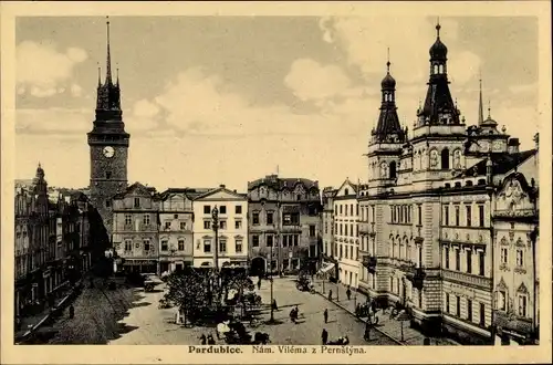 Ak Pardubice Pardubitz Stadt, Nám. Viléma z Pernstýna, Teilansicht der Stadt