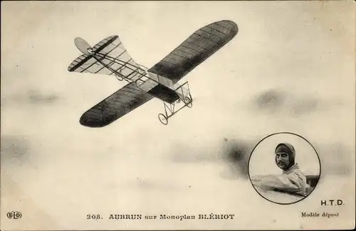 Ak Aubrun sur Monoplan Blériot, Pilot, Flugzeug