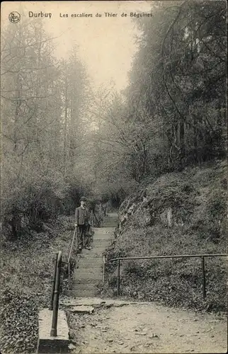 Ak Durbuy Wallonien Luxemburg, Les escaliers du Thier de Beguines, Treppenaufgang, Mann