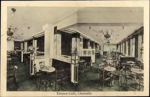 Ak Chemnitz in Sachsen, Kronen Café, Bes. M. L. Brückner, Innenansicht
