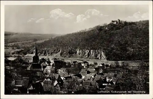 Ak Neckargerach in Baden Württemberg, Blick auf Stadt und Kirche, Minneburg