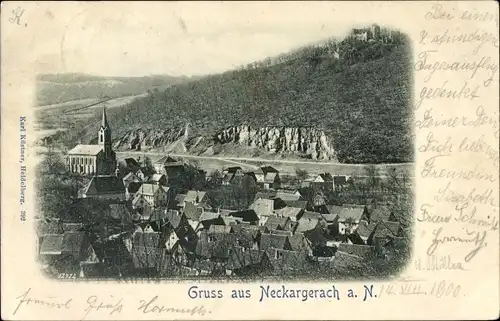 Ak Neckargerach in Baden Württemberg, Blick auf Stadt und Kirche, Minneburg