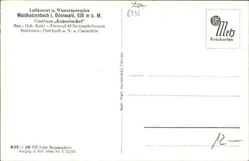 Künstler Ak Waldkatzenbach Waldbrunn im Neckar Odenwald Kreis, Gasthaus Katzenbuckel, Bes. H. Ruhl