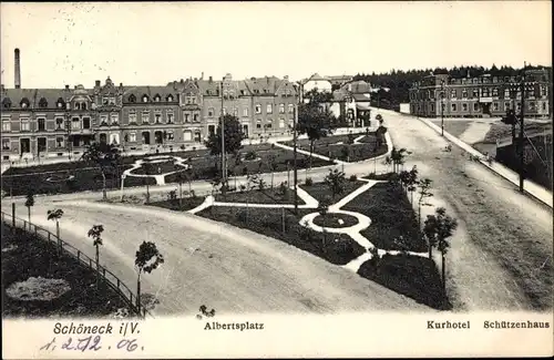 Ak Schöneck im Vogtland Sachsen, Partie am Albertsplatz, Kurhotel, Schützenhaus