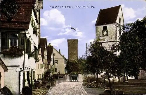 Ak Bad Teinach Zavelstein im Nordschwarzwald, Straßenpartie in der Stadt, Turm