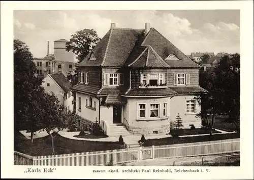 Ak Reichenbach im Vogtland, Blick auf die Villa Karls Eck, Architekt Paul Reinhold