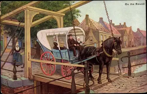 Künstler Ak Gerstenhauer, Johann Georg, Kutsche auf einer Klappbrücke