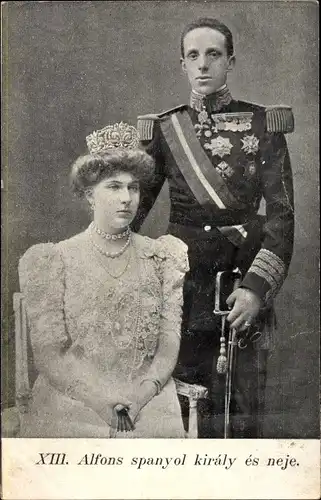Ak König Alfons XIII. von Spanien, Victoria Eugénie von Battenberg, 