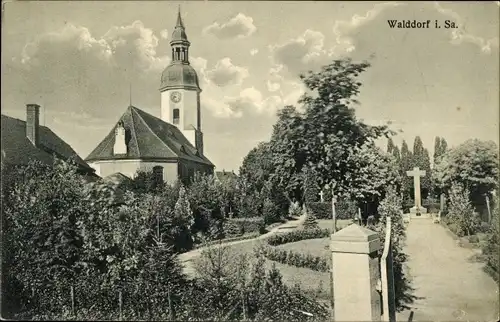 Ak Walddorf Kottmar in der Oberlausitz, Teilansicht der Kirche