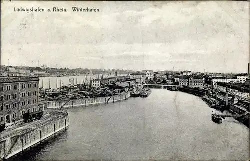 Ak Ludwigshafen am Rhein Rheinland Pfalz, Wasserpartie am Winterhafen