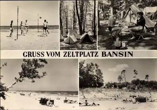 Ak Ostseebad Bansin Heringsdorf auf Usedom, Zeltplatz, Volleyball, Zelte, Strandpartie