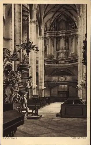 Ak Freiberg im Kreis Mittelsachsen, Innenansicht vom Dom, Blick auf die Orgel