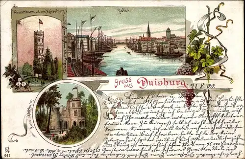 Litho Duisburg im Ruhrgebiet, Wasserturm auf dem Kaiserberg, Hafen, Aussichtsturm