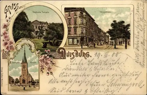 Litho Duisburg im Ruhrgebiet, Städtische Tonhalle, Königstraße, Josephskirche