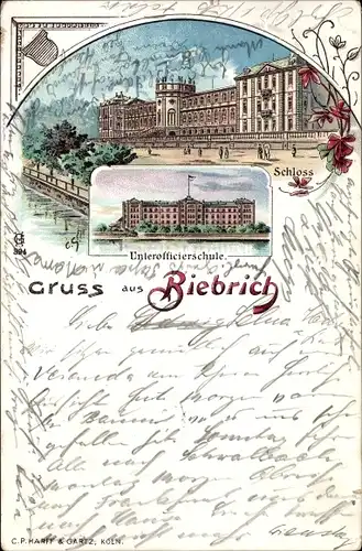 Litho Biebrich am Rhein Wiesbaden, Schloss, Unteroffizierschule