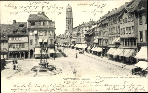 Ak Göttingen in Niedersachsen, Partie am Markt mit Blick