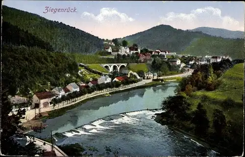 Ak Ziegenrück am Schiefergebirge Thüringen, Stadtpanorama mit Flusspartie