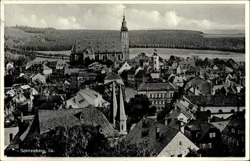 Ak Schneeberg in Sachsen, Teilansicht der Stadt mit Kirche