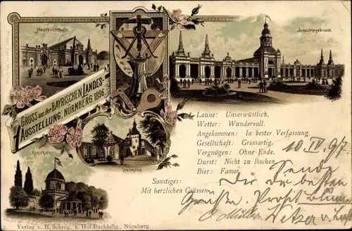 Litho Nürnberg in Mittelfranken Bayern, Landesausstellung 1896, Industriegebäude, Maschinenhalle