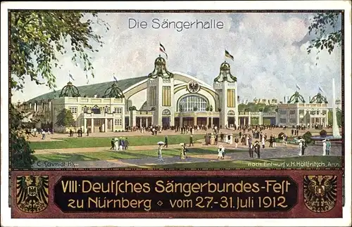 Passepartout Ak Nürnberg in Mittelfranken Bayern, 8. Deutsches Sängerbundesfest 1912, Sängerhalle