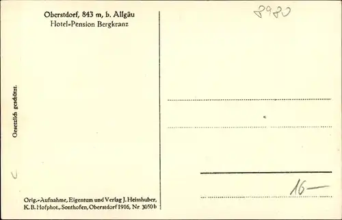 Ak Oberstdorf im Oberallgäu, Blick auf Hotel Bergkranz und umliegende Berge