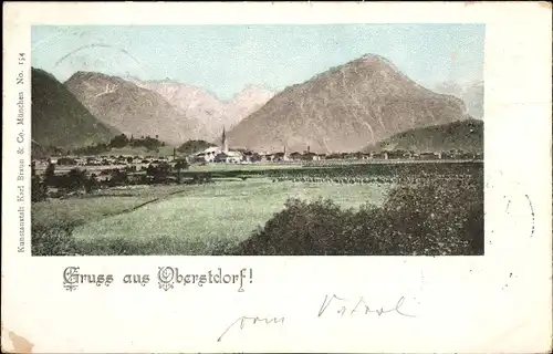 Leuchtfenster Ak Oberstdorf im Oberallgäu, Blick auf den Ort und die Berge