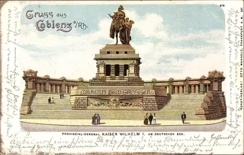 Litho Koblenz in Rheinland Pfalz, Blick auf das Provinzial Denkmal Kaiser Wilhelm I. am dt. Eck