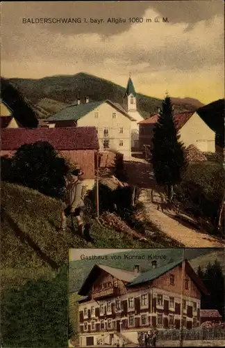 Ak Balderschwang im Oberallgäu, Blick auf den Ort und das Gasthaus Konrad Kienle, Jäger