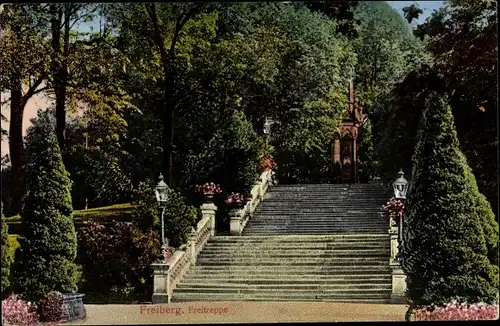 Ak Freiberg im Kreis Mittelsachsen, Blick auf die Freitreppe im Albertpark