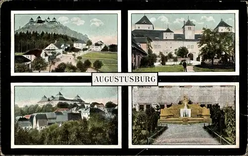 Ak Augustusburg im ErzgebirgeBlick auf den Ort, Schloss, Brunnen