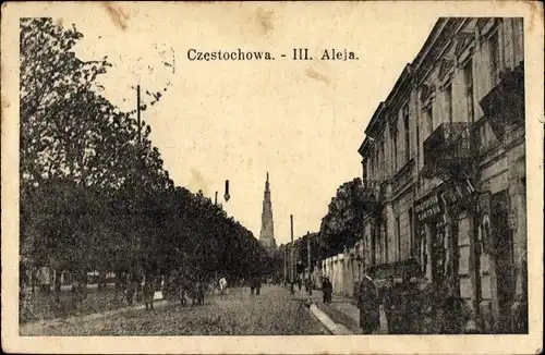 Ak Częstochowa Tschenstochau Schlesien, III. Aleja, Straßenpartie in der Stadt