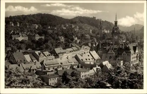 Ak Waldheim in Mittelsachsen, Blick über die Dächer der Stadt, Rathaus, Nicolaikirche