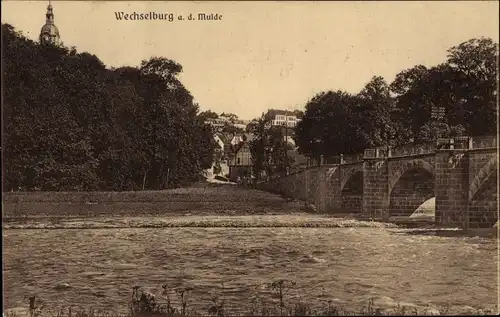 Ak Wechselburg Landkreis Mittelsachsen, Partie an der Mulde, Brücke, Schützenhaus v. M. Reichelt