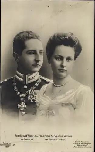 Ak August Wilhelm Prinz von Preußen, Prinzessin Alexandra Victoria von Schleswig Holstein, Liersch 
