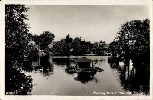 Ak Freiberg im Kreis Mittelsachsen, Wasserpartie am Unteren Kreuzteich