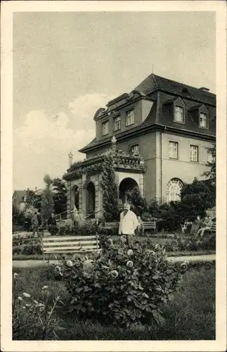 Ak Oberschlema Bad Schlema im Erzgebirge Sachsen, Eingang zur Kurhalle, Parkanlage