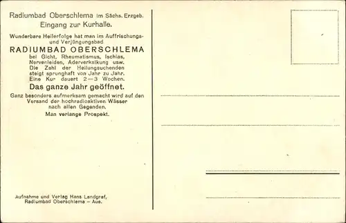 Ak Oberschlema Bad Schlema im Erzgebirge Sachsen, Eingang zur Kurhalle, Parkanlage