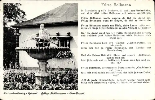Lied Ak Brandenburg an der Havel, Fritze Bollmann Denkmal, Liedtext