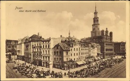 Ak Poznań Posen, Alter Markt und Rathaus, Geschäft Julius Latz, A. Szczerbinski