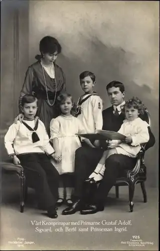Ak Schwedisches Kronprinzenpaar, Gustav Adolf, Margaret of Connaught, Kinder