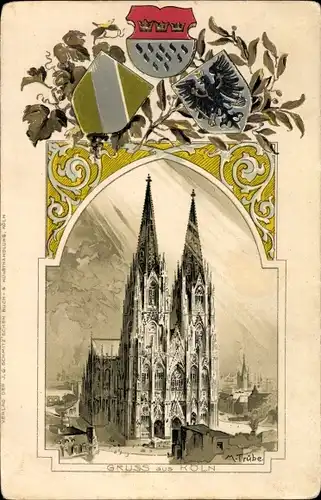 Präge Wappen Künstler Litho Trübe, Maxim, Köln am Rhein, Blick auf den Dom