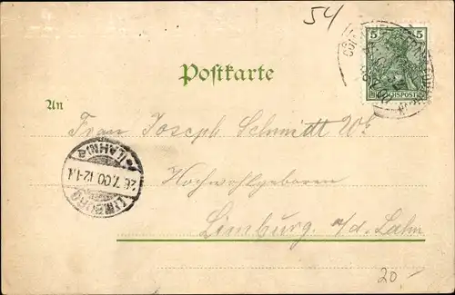 Litho Ehrenbreitstein Koblenz in Rheinland Pfalz, Dampferpartie mit Blick zum Ort