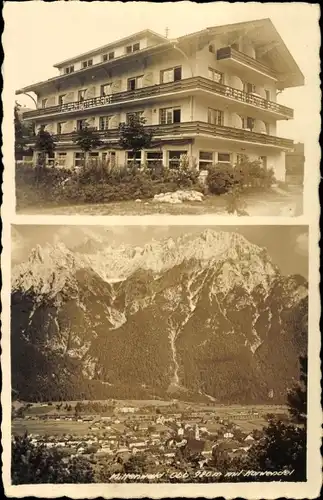 Ak Mittenwald im Kreis Garmisch Partenkirchen, Ort mit Umgebung, Karwendel, Alpen Hotel Erdt