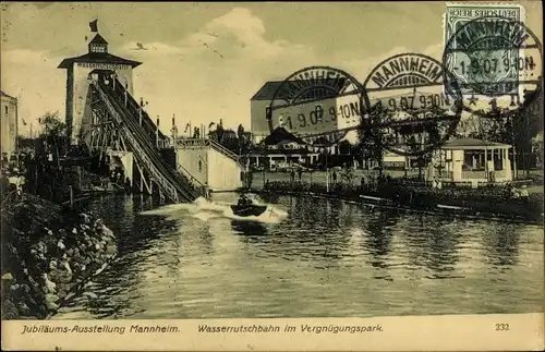 Ak Mannheim, Jubiläumsausstellung 1907, Wasserrutschbahn im Vergnügungspark