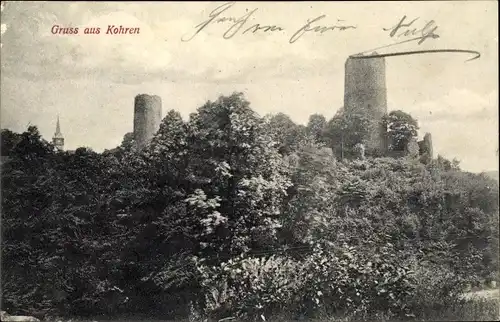 Ak Kohren Sahlis in Sachsen, Teilansicht der Ruinen, Wald