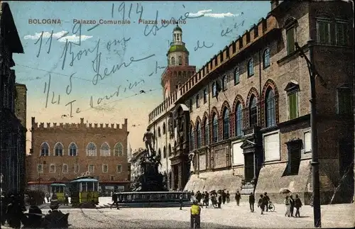 Ak Bologna Emilia Romagna, Palazzo Comunale, Piazza Nettuno, Tram, Straßenbahn Linie 10