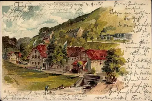 Künstler Litho Joomann, C., Kaltenbach in Tirol, Gasthaus zur Post, Eisenbahnstrecke